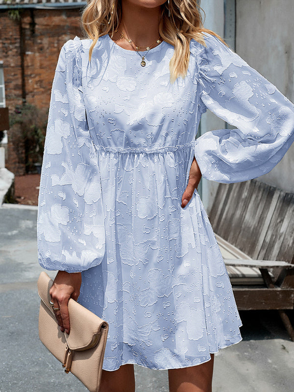 Elegant Jacquard Loose Dress – Spring-Summer Woven Fit in 4 Colors