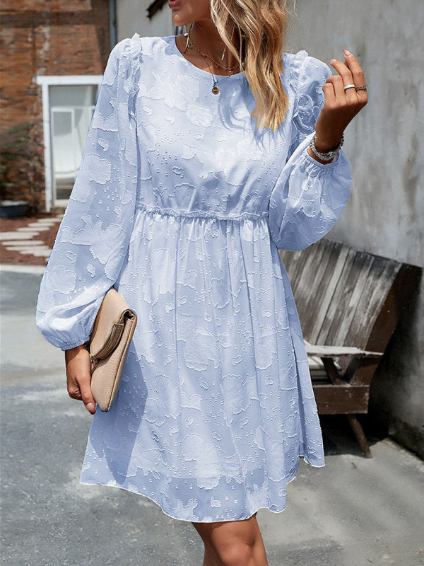 Elegant Jacquard Loose Dress – Spring-Summer Woven Fit in 4 Colors