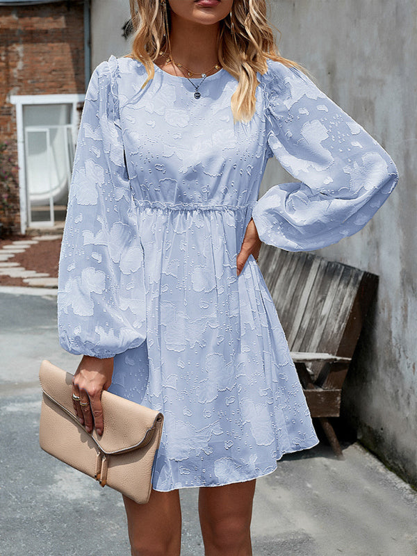 Elegant Jacquard Loose Dress – Spring-Summer Woven Fit in 4 Colors