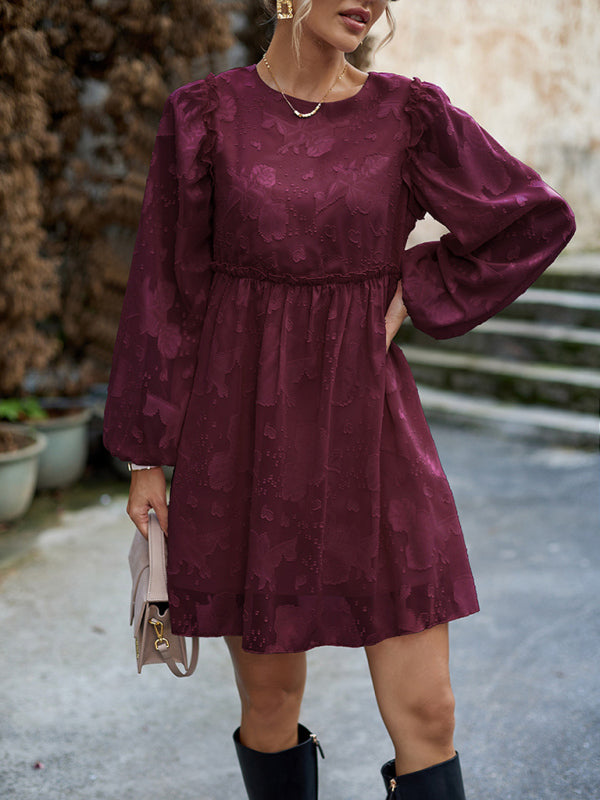 Elegant Jacquard Loose Dress – Spring-Summer Woven Fit in 4 Colors