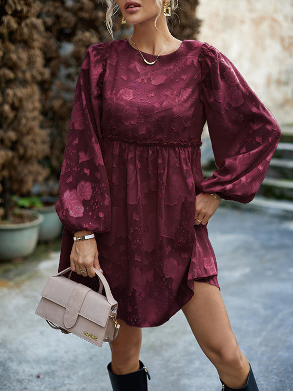Elegant Jacquard Loose Dress – Spring-Summer Woven Fit in 4 Colors