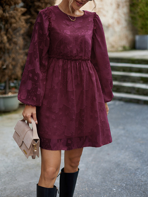 Elegant Jacquard Loose Dress – Spring-Summer Woven Fit in 4 Colors