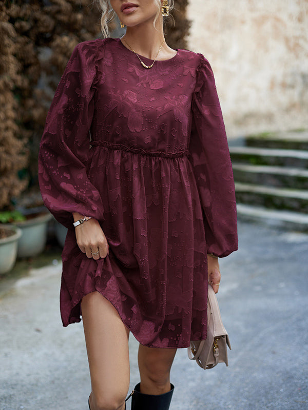 Elegant Jacquard Loose Dress – Spring-Summer Woven Fit in 4 Colors