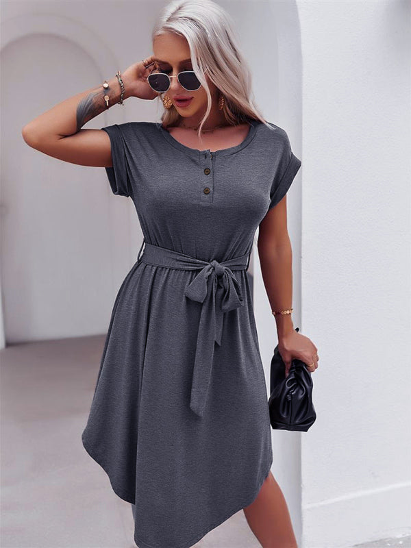 Damen Strick Midi Freizeitkleid – Kurzarm, Frühling-Sommer Freizeitstil