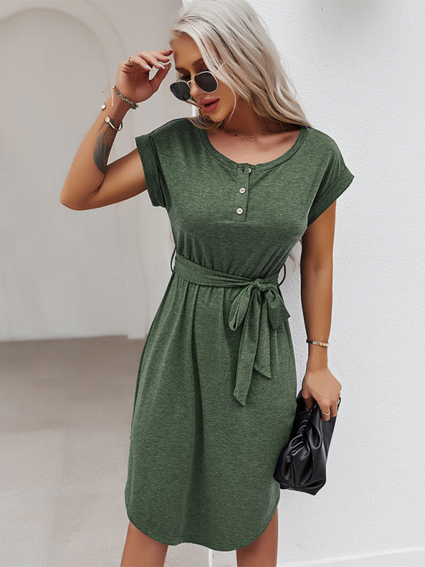 Damen Strick Midi Freizeitkleid – Kurzarm, Frühling-Sommer Freizeitstil