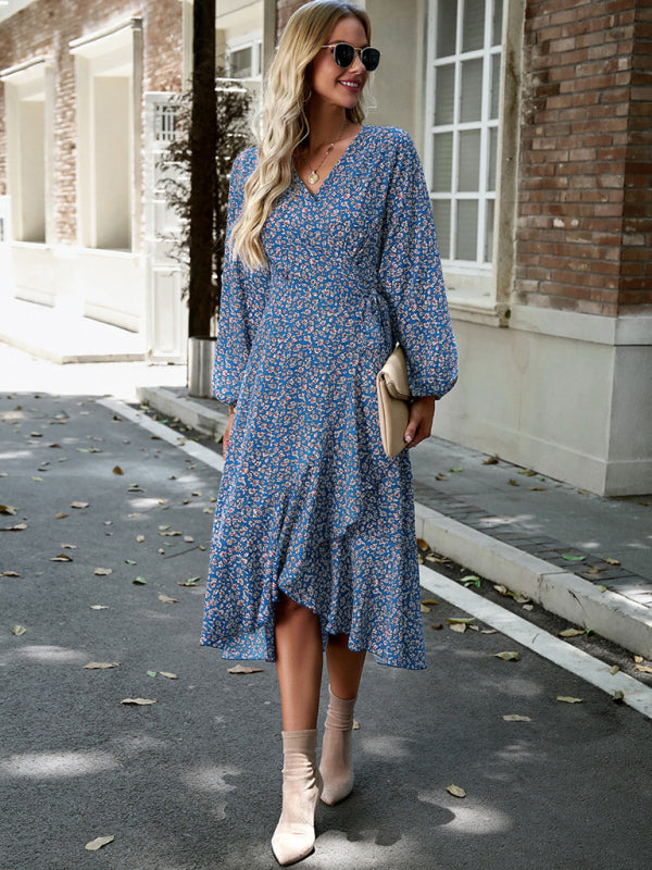 Floral Resort Wrap Midi Dress - Strappy Boho Silhouette With Full Skirt