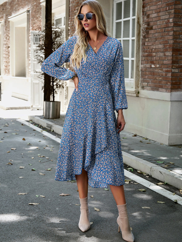 Floral Resort Wrap Midi Dress - Strappy Boho Silhouette With Full Skirt