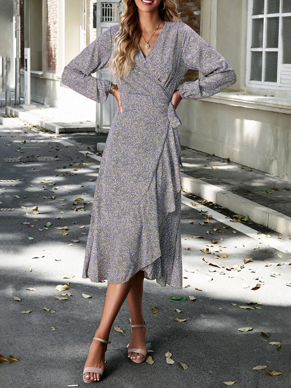 Floral Resort Wrap Midi Dress - Strappy Boho Silhouette With Full Skirt