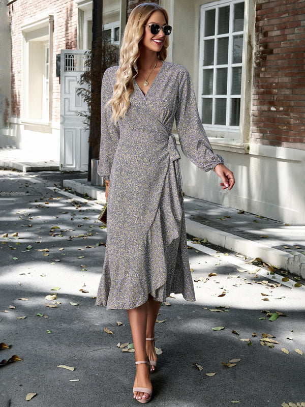 Floral Resort Wrap Midi Dress - Strappy Boho Silhouette With Full Skirt