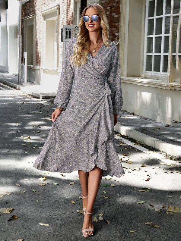 Floral Resort Wrap Midi Dress - Strappy Boho Silhouette With Full Skirt