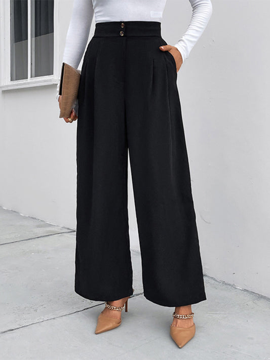 High-Waisted Wide Leg Pants with Self Design