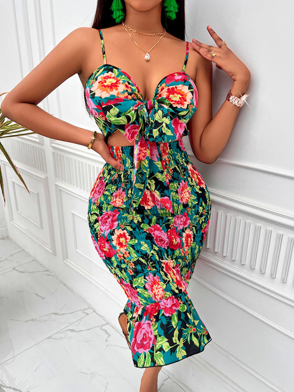 Floral Hip-Hugging Hollow Strap Dress – Sexy Summer Bodycon Mini
