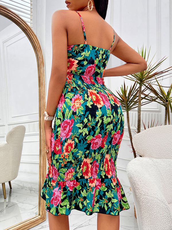 Floral Hip-Hugging Hollow Strap Dress – Sexy Summer Bodycon Mini
