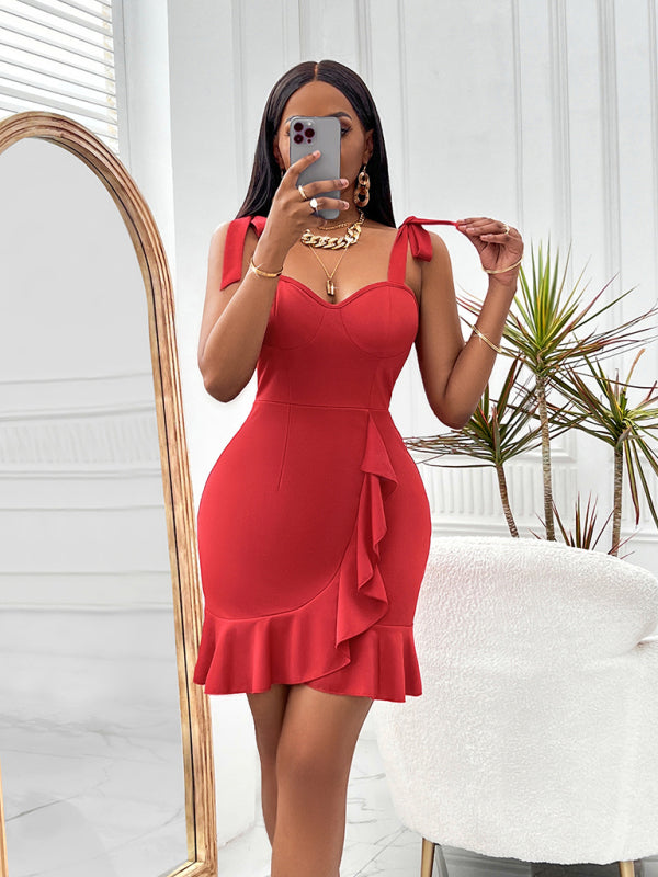 Slim Fit V-Neck Sleeveless Bodycon Dress – Knit Solid Color Spring Style