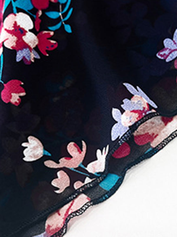 Printed Waist-Cinching Short-Sleeved Dress – Elegant Fit & Spring Style