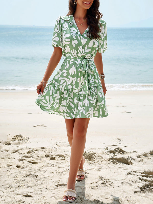 Elegant Printed Midi Dress – Short Sleeves, Lightweight & Graceful Fit