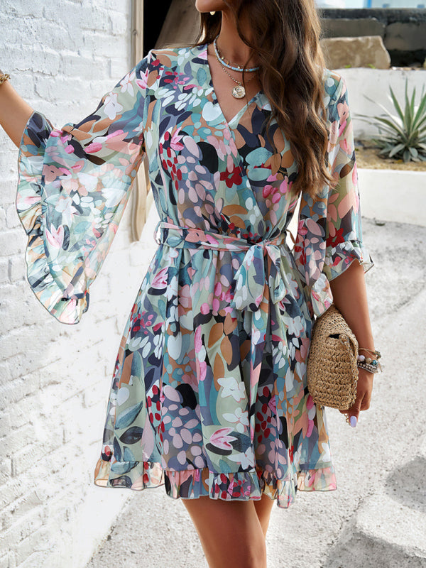 Elegant Printed Strappy Midi Dress – Spring-Summer Style with Woven Polyester