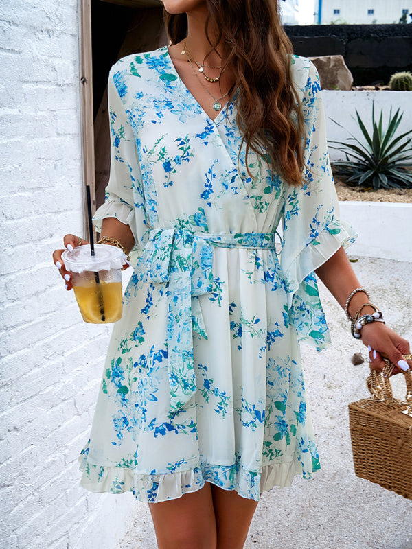 Elegant Printed Strappy Midi Dress – Spring-Summer Style with Woven Polyester