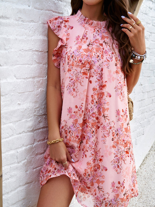 Elegant Printed Sleeveless Dress – Graceful Fit for Spring & Summer