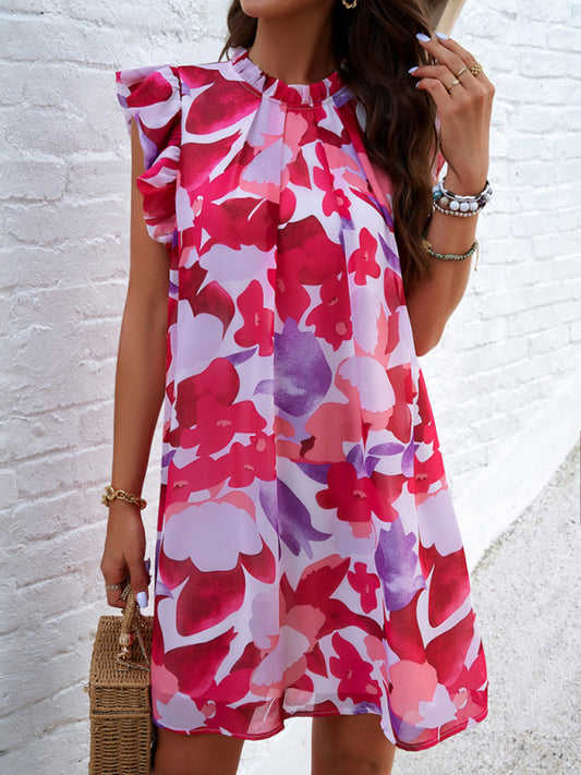 Elegant Printed Sleeveless Dress – Graceful Fit for Spring & Summer