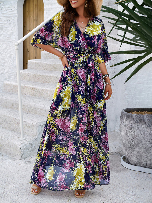 Elegantes Maxikleid mit bedruckter Taille – Boho-Stil für Frühling &amp; Sommer