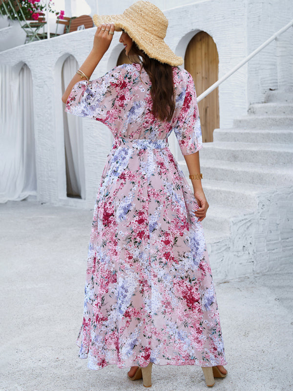Elegantes Maxikleid mit bedruckter Taille – Boho-Stil für Frühling &amp; Sommer