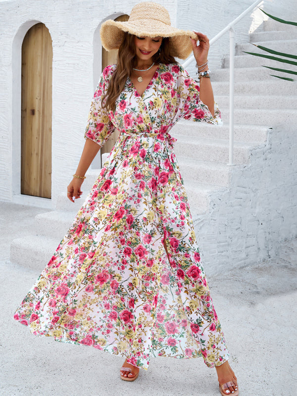 Elegantes Maxikleid mit bedruckter Taille – Boho-Stil für Frühling &amp; Sommer