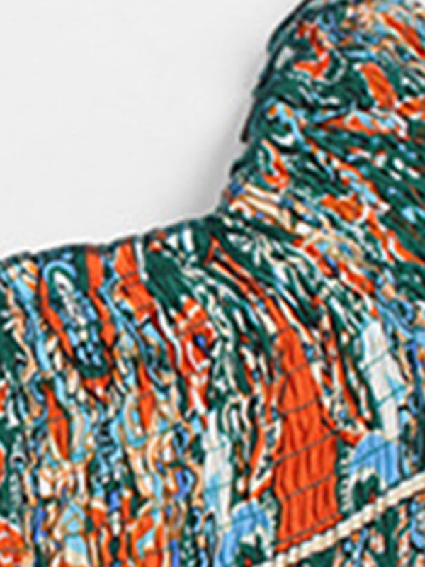 One-Shoulder Bohemian Slit Dress – Spring Summer Woven Print