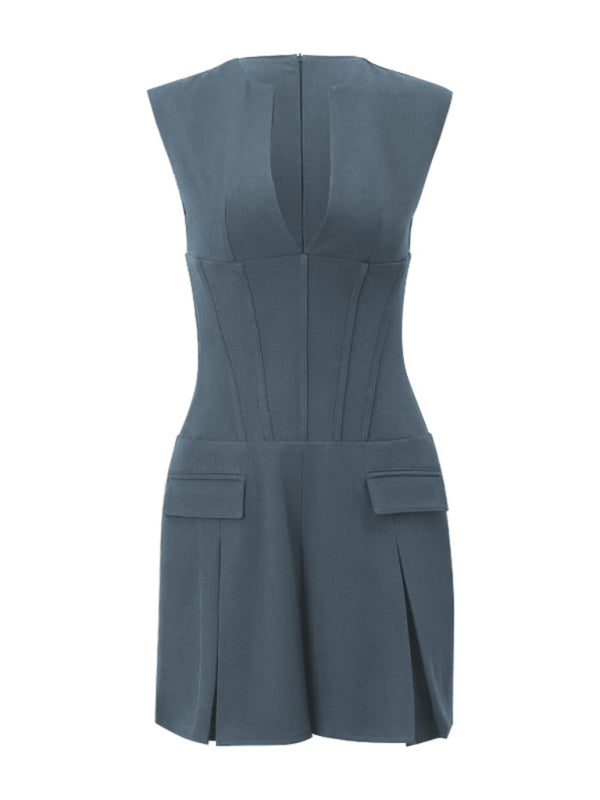 Retro Pleated Slim Waist Dress – Women's Sexy Midi