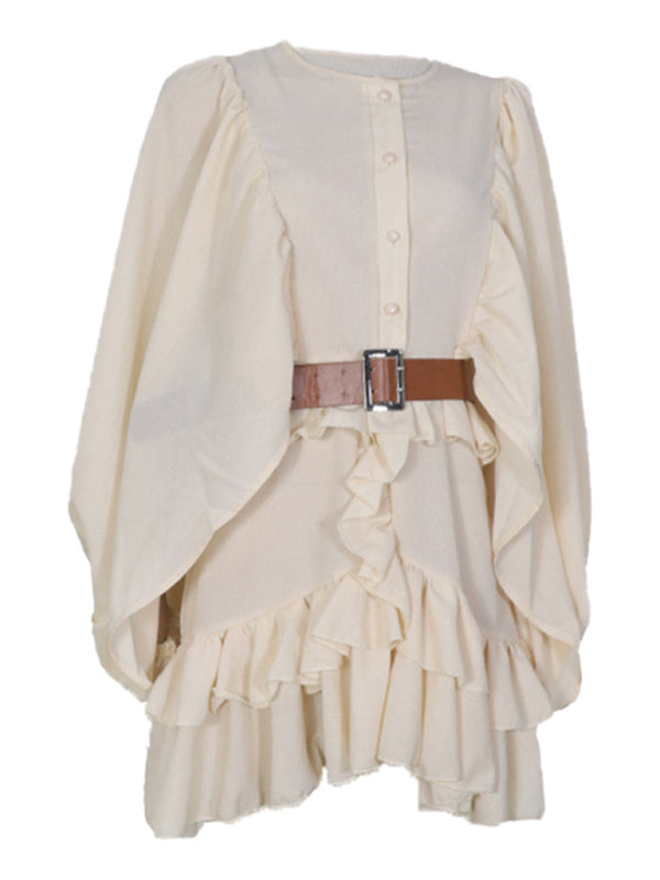 Solid Color French Chiffon Long-Sleeve Dress – Graceful Spring Style
