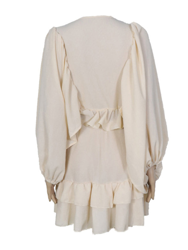Solid Color French Chiffon Long-Sleeve Dress – Graceful Spring Style