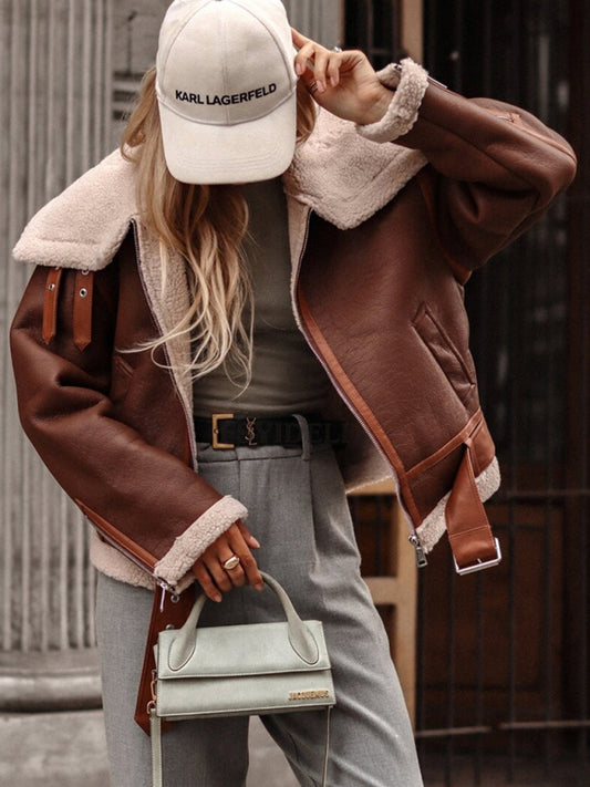 Lapel Faux Lamb Wool Moto Jacket – Smiling Maria