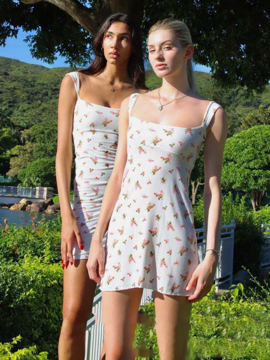 Skinny Knitted Floral Print Dress – Sleeveless & Cute Resort Style