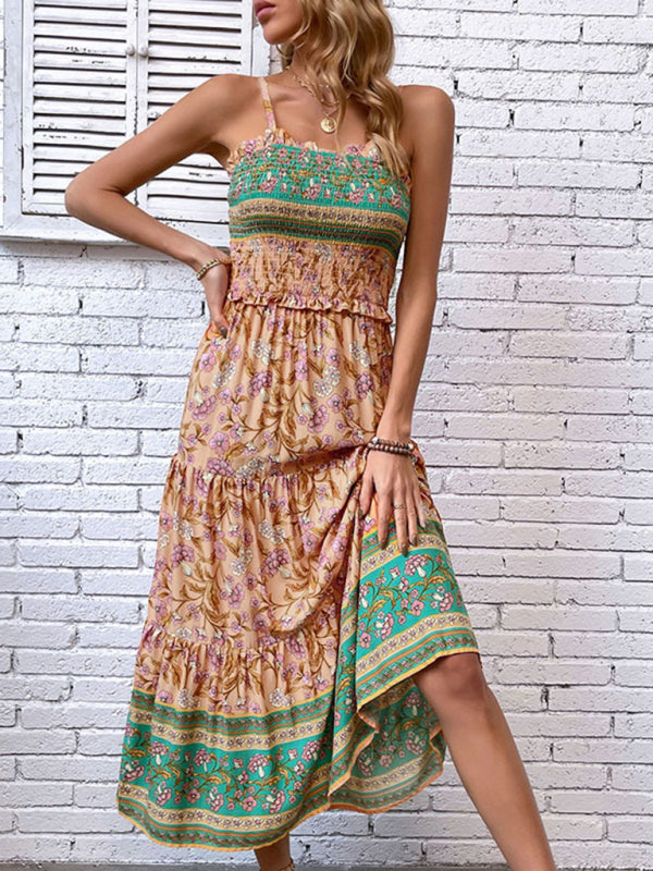 Bohemian Floral Print Maxi Sundress – Lightweight Rayon, Ideal for Vacation
