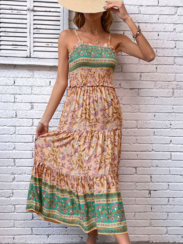 Bohemian Floral Print Maxi Sundress – Lightweight Rayon, Ideal for Vacation