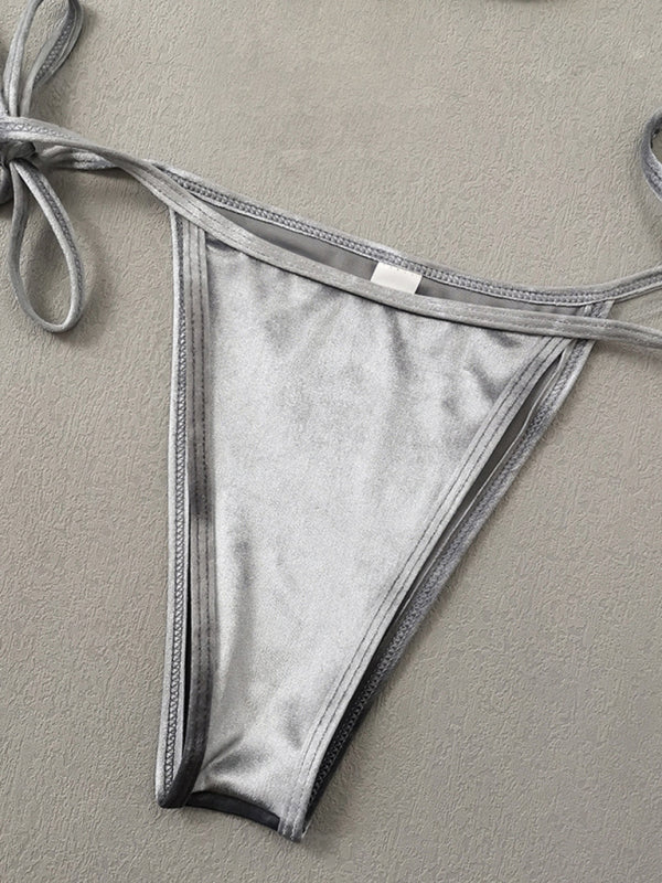 Gold Velvet Strappy Bikini Set – Sexy & Elegant Two-Piece Swimwear