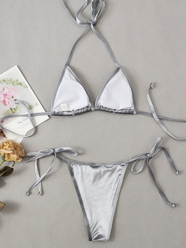 Gold Velvet Strappy Bikini Set – Sexy & Elegant Two-Piece Swimwear