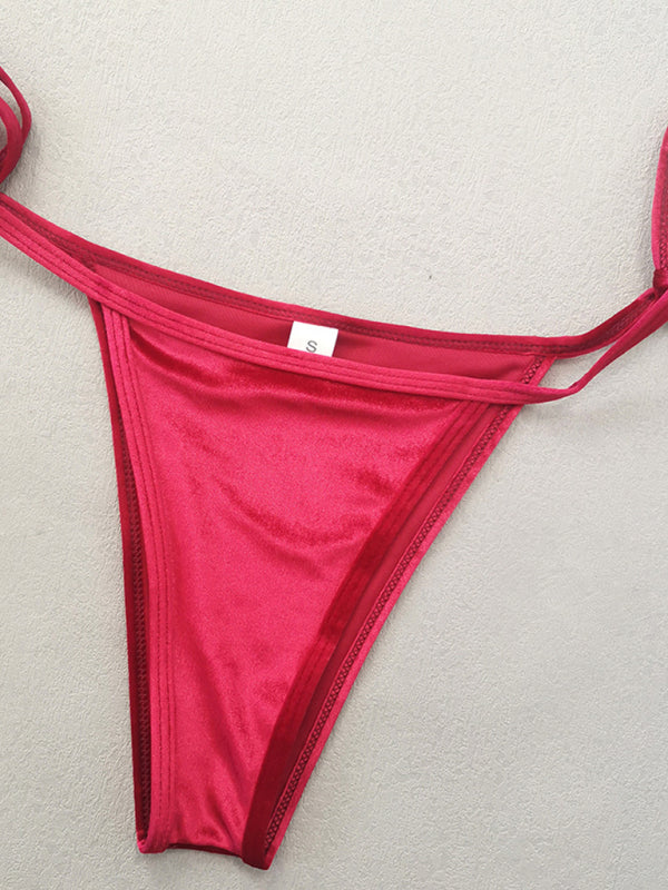 Gold Velvet Strappy Bikini Set – Sexy & Elegant Two-Piece Swimwear
