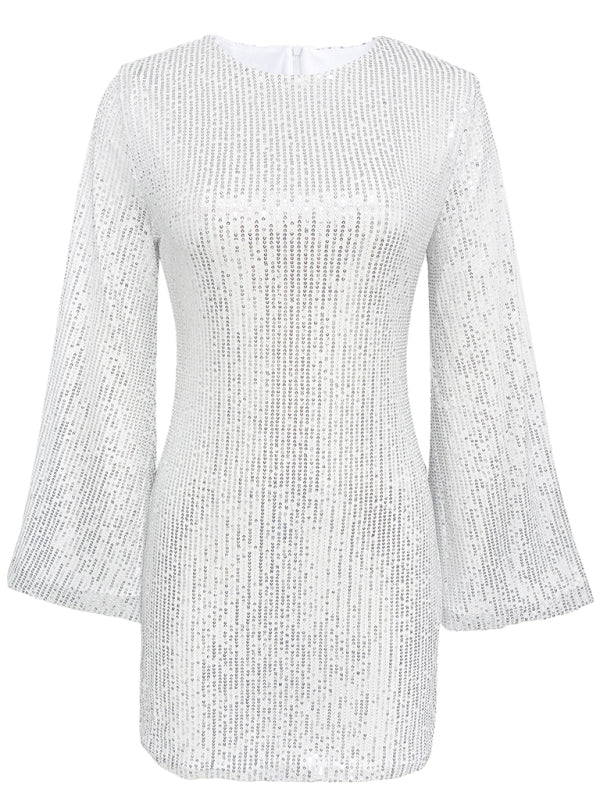 Sequin Bell Sleeve Shiny Mini Dress – Casual Fit, Lightweight & Stylish
