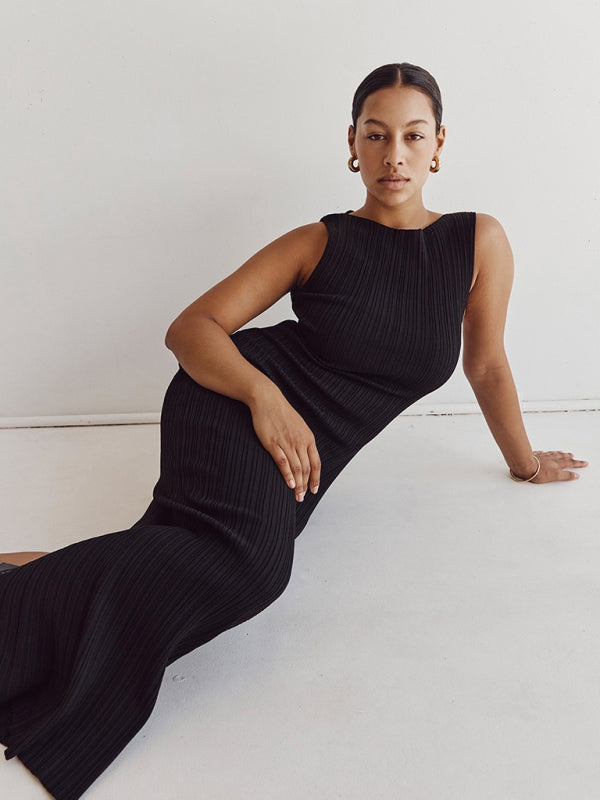 Sexy ärmelloses Maxi-Strickkleid – Leicht, Stretch-Passform für Urlaub und Freizeit