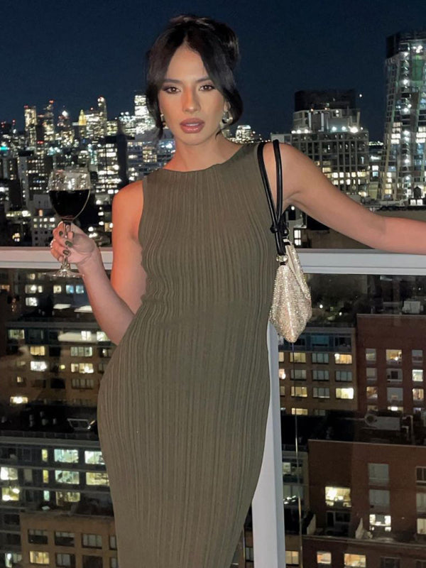 Sexy ärmelloses Maxi-Strickkleid – Leicht, Stretch-Passform für Urlaub und Freizeit