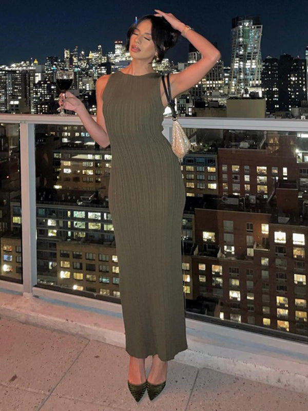 Sexy ärmelloses Maxi-Strickkleid – Leicht, Stretch-Passform für Urlaub und Freizeit
