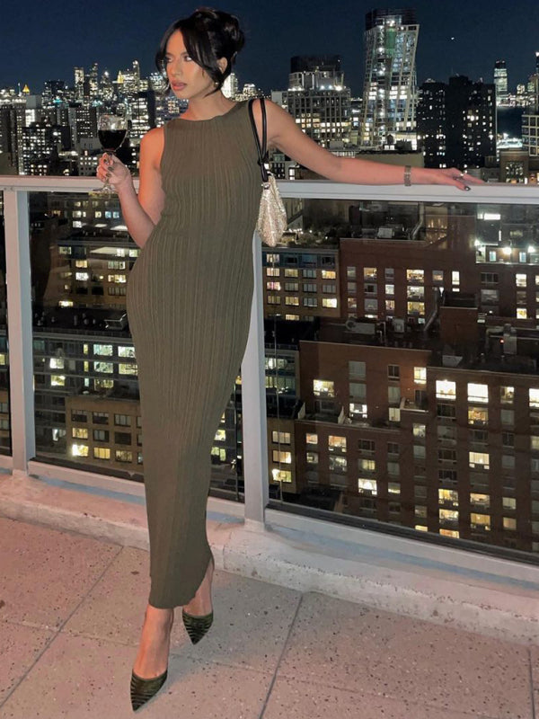 Sexy ärmelloses Maxi-Strickkleid – Leicht, Stretch-Passform für Urlaub und Freizeit