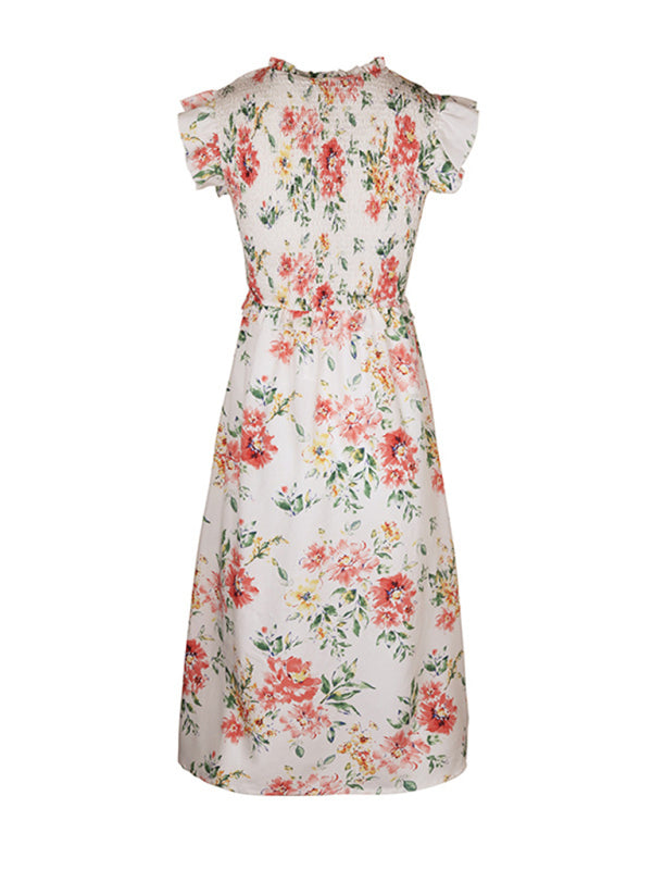 White Floral Ruffled Sleeveless Maxi Dress – Graceful Vacation Style