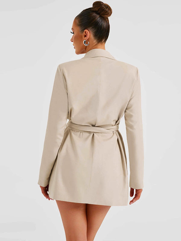 Lapel Belted Midi Suit Dress - Elegant Spring Tailoring In Black & Khaki