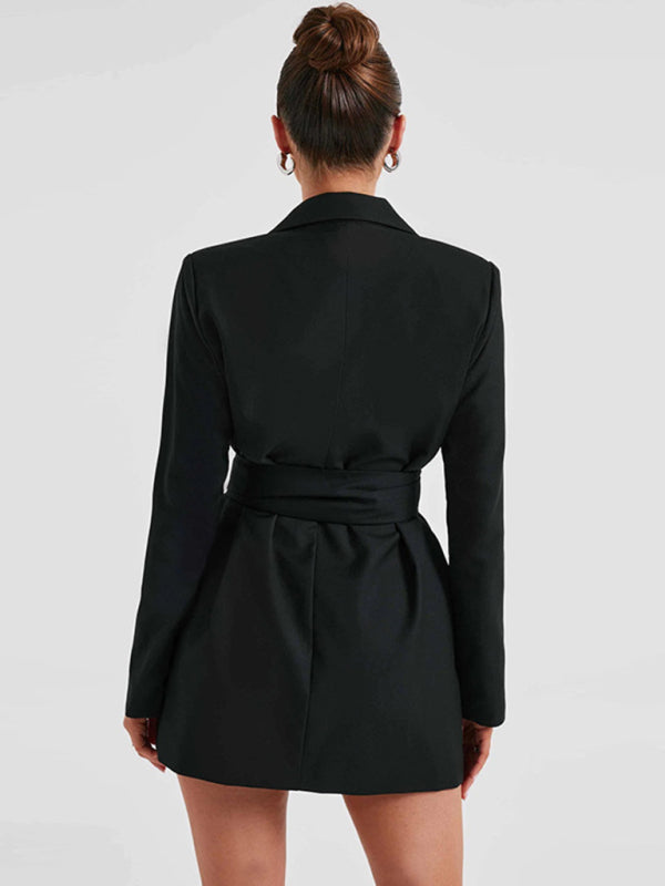 Lapel Belted Midi Suit Dress - Elegant Spring Tailoring In Black & Khaki