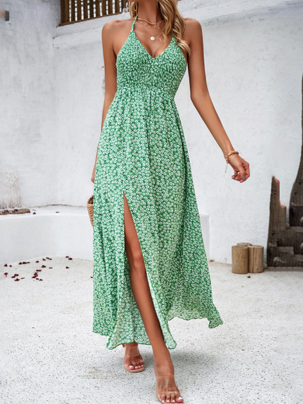 Boho Backless Printed Maxi Dress – Adjustable Spaghetti Straps