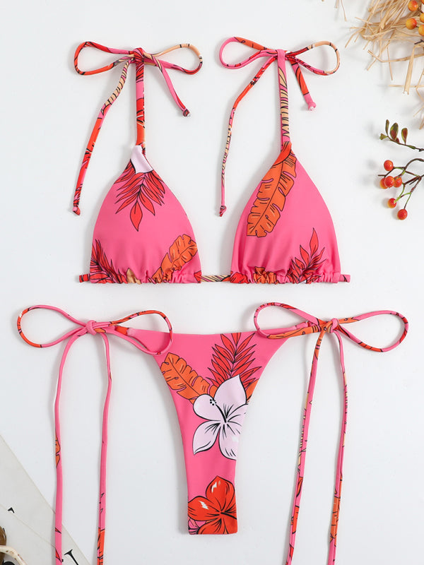 Floral High-Waisted Bikini Set – Strappy Top & Comfortable Brazilian Cut