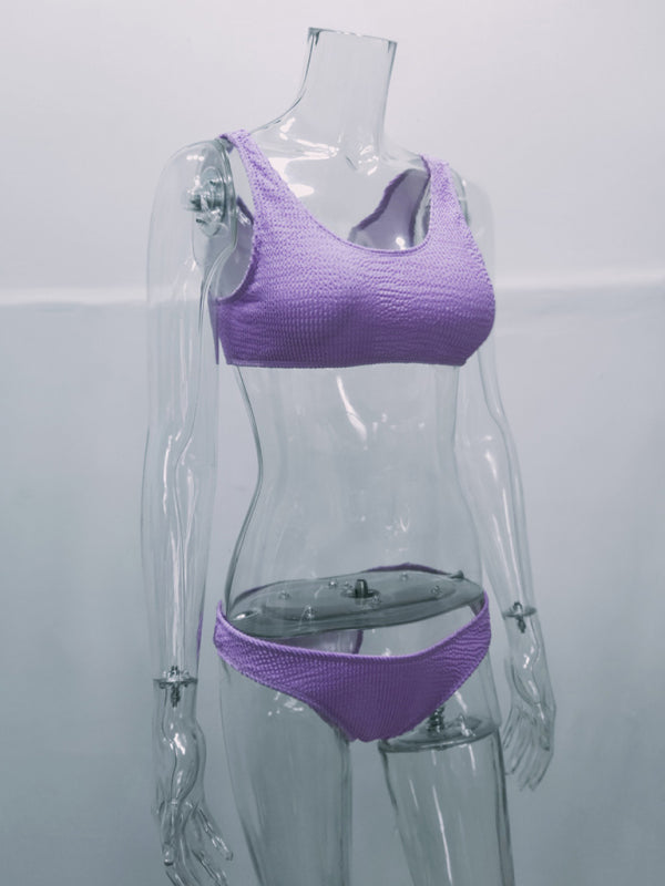 Wrinkled Texture Bikini Set – Macaron Colors, Sexy Fit, Spring-Summer Swimwear