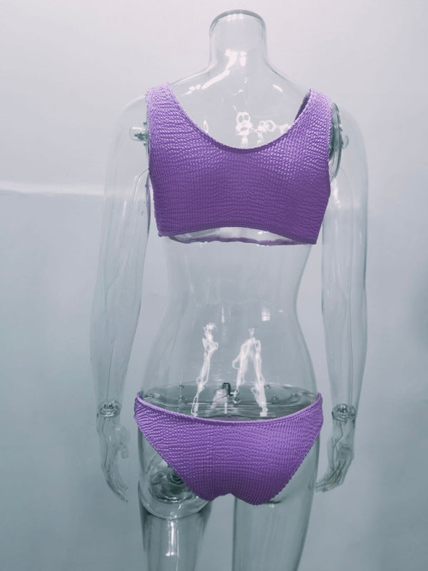 Wrinkled Texture Bikini Set – Macaron Colors, Sexy Fit, Spring-Summer Swimwear